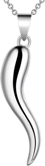 Jewmon 925 Sterling Silver Lucky Italian Horn Necklace for Women Cornicello Pendant Necklace Mano Cornuto Hand Italian Horn Protection Amulet Jewelry for Women Men Mom Wife,with Gift Box