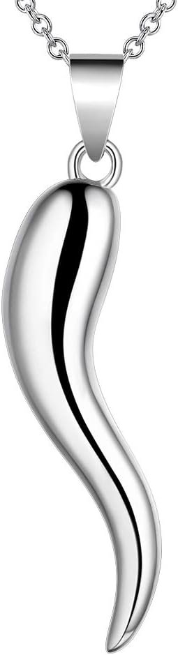 Jewmon 925 Sterling Silver Lucky Italian Horn Necklace for Women Cornicello Pendant Necklace Mano Cornuto Hand Italian Horn Protection Amulet Jewelry for Women Men Mom Wife,with Gift Box