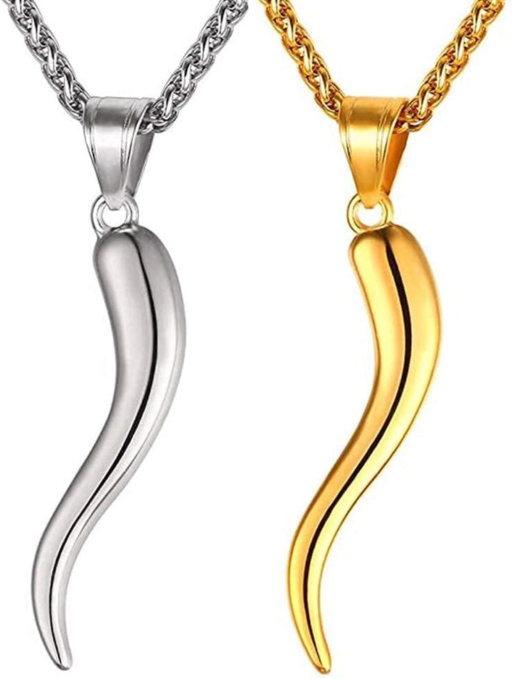 U7 Italian Horn Necklace for Men Women,Stainless Steel/Black/Gold Horn Necklace,Lucky Amulet Cornicello Pendant - Image 5