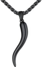 U7 Italian Horn Necklace for Men Women,Stainless Steel/Black/Gold Horn Necklace,Lucky Amulet Cornicello Pendant