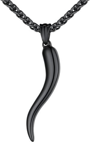 U7 Italian Horn Necklace for Men Women,Stainless Steel/Black/Gold Horn Necklace,Lucky Amulet Cornicello Pendant