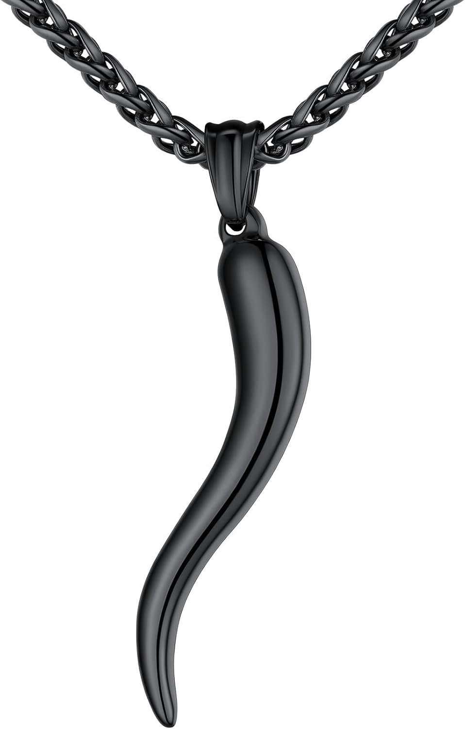 U7 Italian Horn Necklace for Men Women,Stainless Steel/Black/Gold Horn Necklace,Lucky Amulet Cornicello Pendant