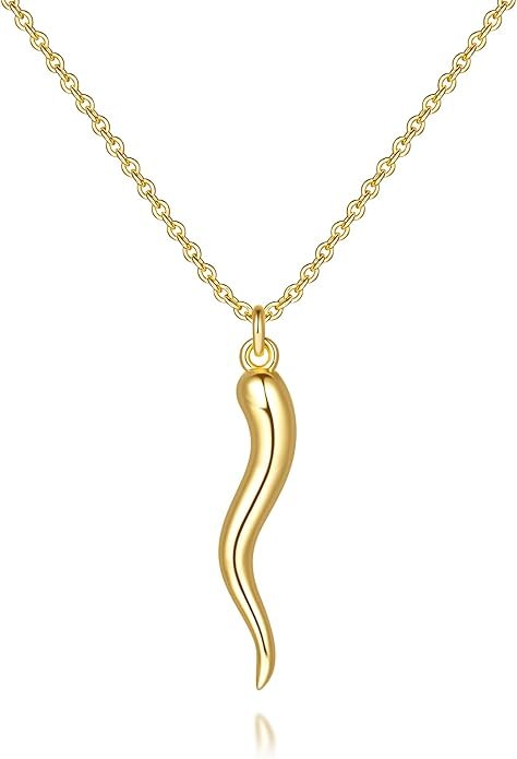 KOOLFIN Gold Necklace for Women 14K Gold Pendant Necklaces for Women Trendy Inspired by the Classic Italian Cornicello Talisman Charm Italian Horn Necklace for Womens