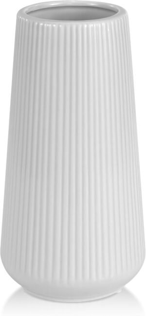 White Ceramic Vase, GUKJOB Small Cute Flower Vase for Pampas Grass, Home, Living Room, Dining Table, Farmhouse, Office Decor, Bedroom, Table, and Kitchen Shelf (White)