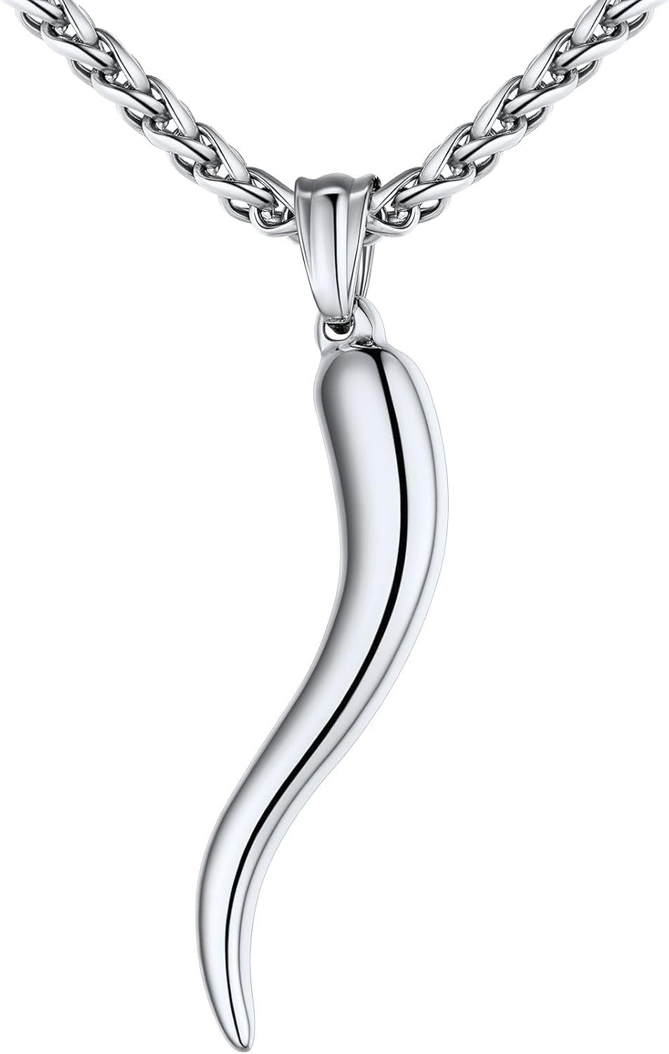 U7 Italian Horn Necklace for Men Women,Stainless Steel/Black/Gold Horn Necklace,Lucky Amulet Cornicello Pendant - Image 4