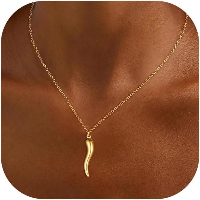 U7 Italian Horn Necklace for Men Women,Stainless Steel/Black/Gold Horn Necklace,Lucky Amulet Cornicello Pendant - Image 10