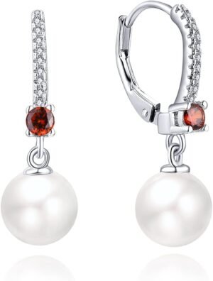 JO WISDOM 925 Sterling Silver Freshwater Pearl Hoop Earrings with Dangle Real Pearl,Simulated Pearls