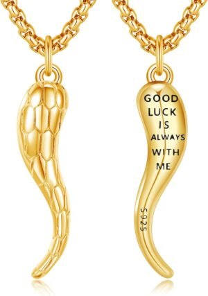 XIXLES Italian Horn Necklace 925 Sterling Silver Cornicello Lucky Pendant Necklaces Jewelry for Men Women with 316L Stainless Steel Chain and Gifts Box