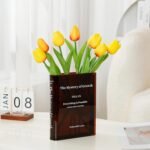 Puransen Clear Book Flower Vase - Floral Bookshelf Decor, Acrylic Flower Holder & Space-Saving Organizer, Modern Home Office/Study Desk Minimalist Aesthetic (Not Including Flowers)