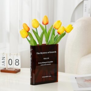 Puransen Clear Book Flower Vase - Floral Bookshelf Decor, Acrylic Flower Holder & Space-Saving Organizer, Modern Home Office/Study Desk Minimalist Aesthetic (Not Including Flowers)