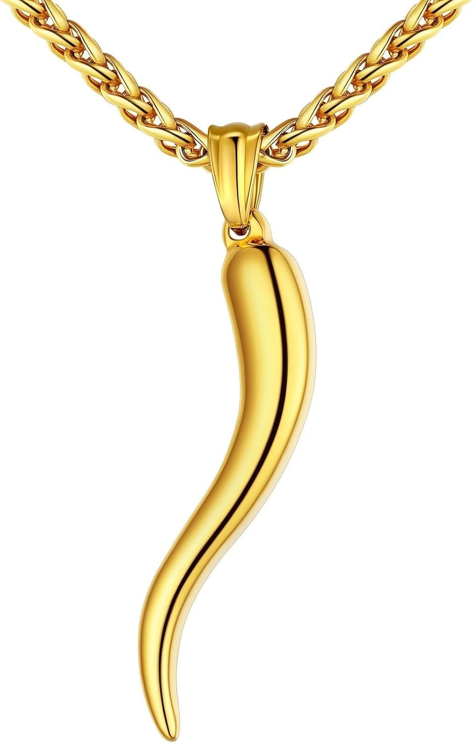 U7 Italian Horn Necklace for Men Women,Stainless Steel/Black/Gold Horn Necklace,Lucky Amulet Cornicello Pendant - Image 6