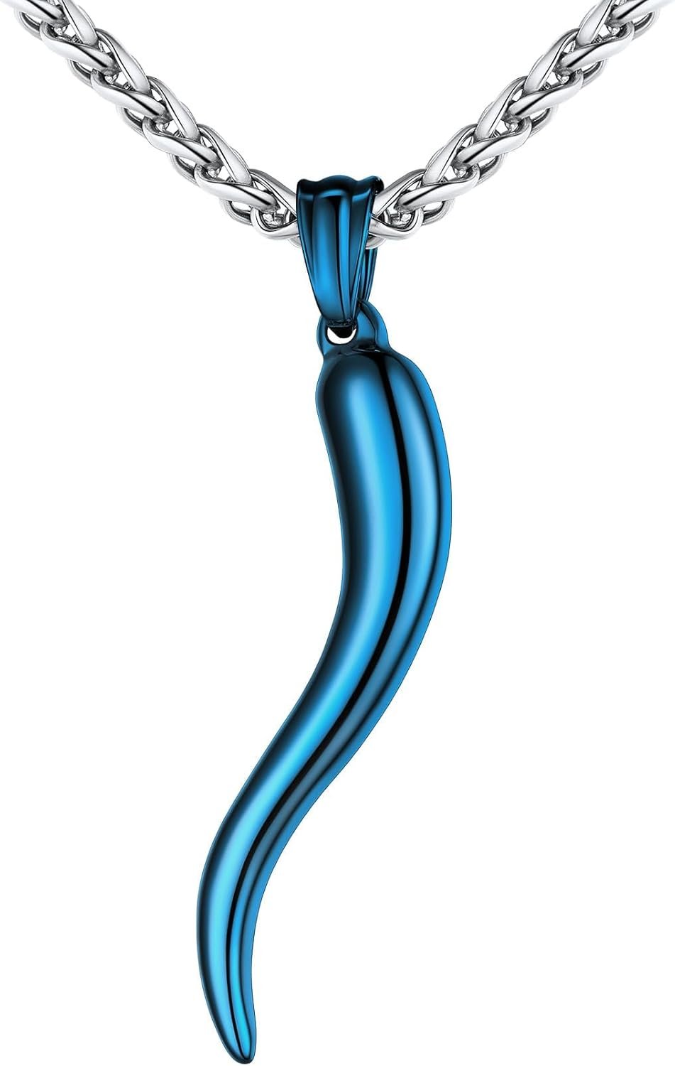 U7 Italian Horn Necklace for Men Women,Stainless Steel/Black/Gold Horn Necklace,Lucky Amulet Cornicello Pendant - Image 7