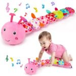 Baby Sensory Toy 0-6 Month Music Animal Stuffed Plush Caterpillar Toy for Infant 0-3-6-12 Month Old Tummy Time with Baby Mirror Crinkle Rattle Carseat Toys for Newborn Boys Girl Shower Gifts