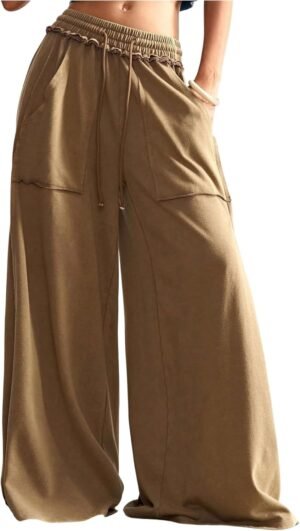 RoseSeek Women's Baggy Sweatpants Color Block Patchwork Wide Leg Sweat Pants Palazzo Flowy Pants Joggers