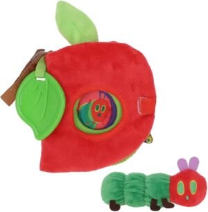 Eric Carle Very Hungry Caterpillar Activity Apple and Plush - Crinkle Texture Inside and Attached Leaf Teether – Hanging Loop for On The Go Fun