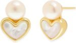 Jean Beau 14K Gold Plated Puff Pearl Heart Stud Earrings for Women, Cute Heart Shaped Jewelry with Pearl Accents, Valentine Gift for Her