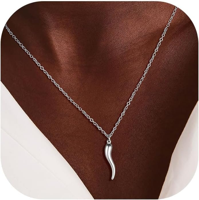 U7 Italian Horn Necklace for Men Women,Stainless Steel/Black/Gold Horn Necklace,Lucky Amulet Cornicello Pendant - Image 9