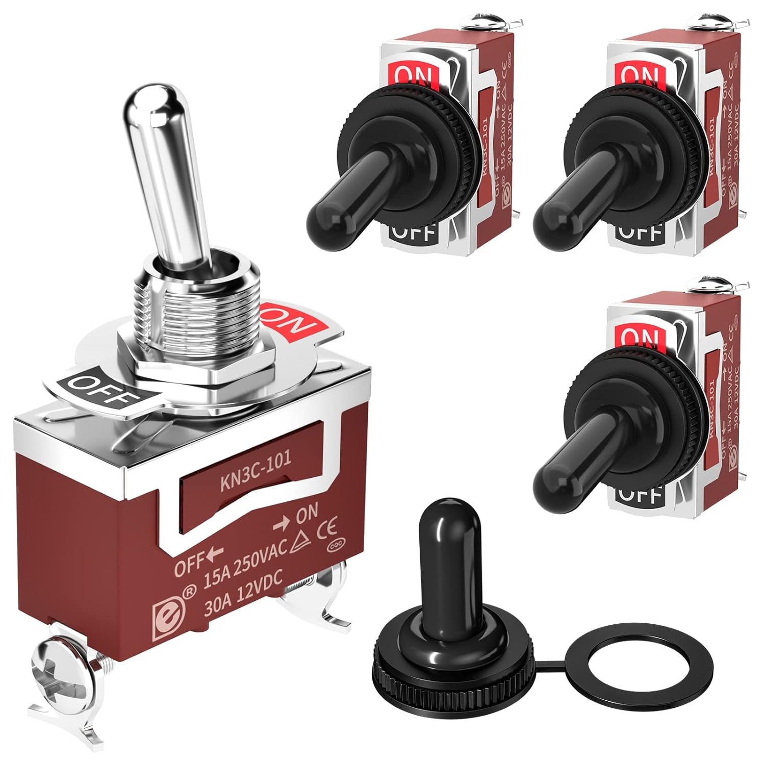 Joinfworld Toggle Switch 12V DC 125V SPST 2 Pin Waterproof Marine Toggle Switch 12 Volt On Off Switch 30A Heavy Duty with Boot Cover for Automotive Boat Car Truck - 4Pack - Image 4