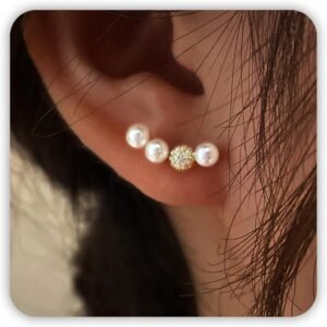 SmileBelle Pearl Earrings For Women, Ear Climbers Earrings For Women Silver Bow Drop Jewelry, Freshwater Pearl Bridal Jewelry As Summer Tassel Accessories for Wedding Gifts