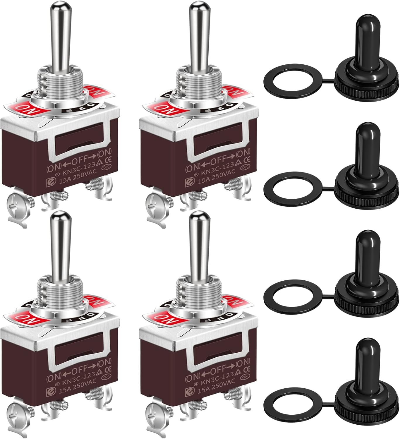 DaierTek Waterproof Momentary Toggle Switch (ON)-Off-(ON) 12V DC 20A Heavy Duty Marine SPDT Switch Rocker 3 Way 250V AC 15A with Weatherproof Boot Cap Cover for Auto Car Boat -4pcs - Image 5