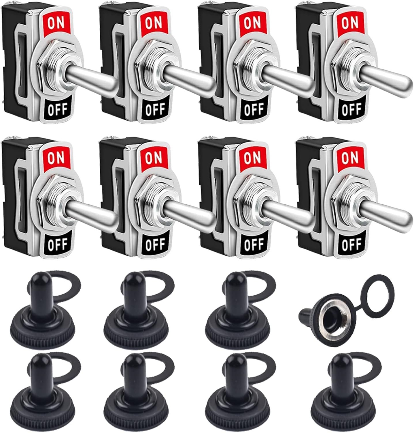 COROTC 8 Pack Toggle Switches, 2 Pin 20A 125V AC/ 15A 250V AC ON Off Switch, SPST Car Rocker Switches with Boot Cap Cover, 12V Heavy Duty Waterproof Toggle Switch - Image 4