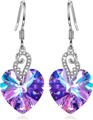 Kate Lynn Angel Wings 925 Sterling Silver Heart Earrings for Women, Packaged with Jewelry Box, Christmas Gift Birthday Gift Anniversary Jewelry Gift for Women, Symbol of Love, Beauty and Guardian