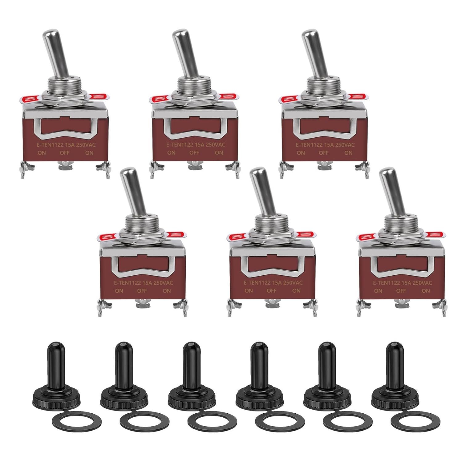 COROTC 8 Pack Toggle Switches, 2 Pin 20A 125V AC/ 15A 250V AC ON Off Switch, SPST Car Rocker Switches with Boot Cap Cover, 12V Heavy Duty Waterproof Toggle Switch - Image 2