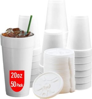 16 OZ Foam Cups With Lids for Hot & Cold Drinks, USA-Made 25-Pack.Ideal Styrofoam Coffee Cups, Insulating To-Go Cups for Soda, Tea, Juice - Sturdy, Disposable & comparable to Industry standard 16J16