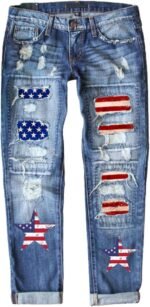 Astylish Womens Plaid Patch Ripped Boyfriend Distressed Stretch Skinny Denim Jeans