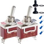 Huquczm Waterproof Toggle Switch 12V 30A SPST 2-Pin ON/Off Marine Switch with Boot for Heavy Duty Toggle Switch Auto Car Boat Truck-2pack