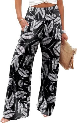 JZC Women's Palazzo Lounge Pants Casual Wide Leg Pants High Waist Flowy Toursers with Pockets