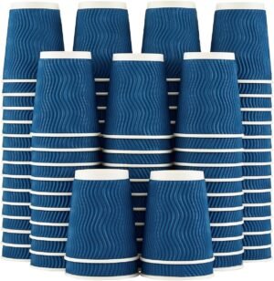 Lamosi Coffee Cups 12 oz - 120 Pack, 12 oz Disposable Paper Coffee Cups Insulated, Corrugated Kraft Ripple Wall Cup for Hot Beverage or Cold Drinks (Navy) | Disposable, Insulated, Corrugated Kraft, Ripple Wall Cup, Hot Beverage, Cold Drinks