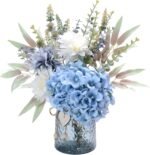 LUEUR Fake Flowers with Vase, Hydrangea Artificial Flowers in Vase Faux Flowers Arrangement Suitable for Home Kitchen Living Room Fall Spring Decor Office Decoration, Centerpiece Table Decorations