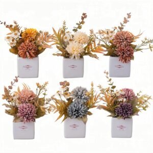 6Pcs Artificial Flowers with Ceramic Pot Small Fake Hydrangea Flowers Arrangements Faux Spring Flowers in Vase Home Spring Decor, Centerpiece Table Decorations for Farmhouse Office Shelf Dining Table