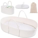 Changing Baskets Set,Moses Basket with Pad and Diaper Caddy,Set of 2 Baskets,Portable Cotton Rope Woven Basket,Replaceable Pad,Gifts for Newborn 28.7" x 15.7" x 7.8"（Blue）