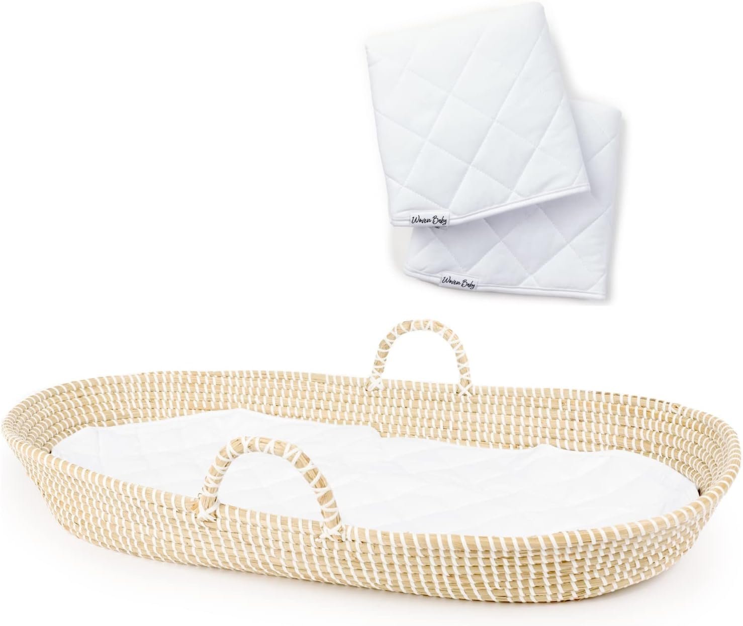 Baby Changing Basket - Handmade Moses Basket Changing Basket for Baby Table Topper - 2 Organic Cotton Washable Diaper Changing Pads CPSC Compliant - Image 9