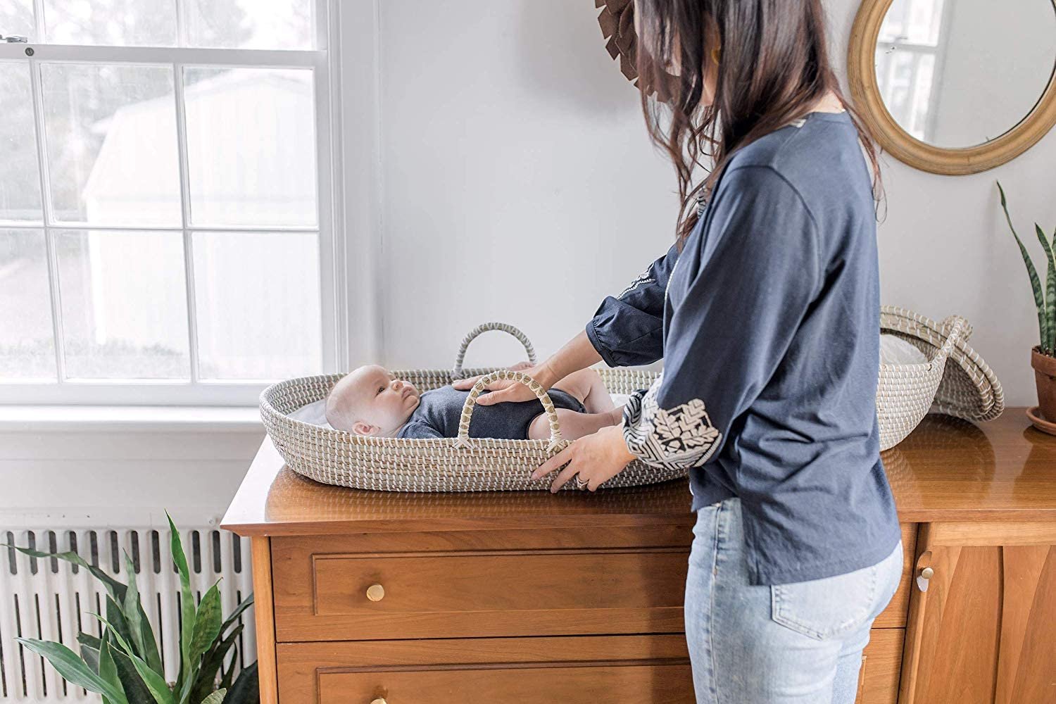 Baby Changing Basket - Handmade Moses Basket Changing Basket for Baby Table Topper - 2 Organic Cotton Washable Diaper Changing Pads CPSC Compliant - Image 5