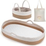 Moses Basket by The Baby Wey, Moses Baskets for Newborn, Baby Changing Basket, 2 Washable Waterproof Pad Covers, Diaper Caddy, Tote Bag, Portable Changing Pad