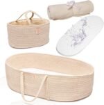 Trendy Baby Changing Basket- Unisex Baby Moses Basket Set of 4 Pieces, Waterproof Pad Cover, Caddy Diaper Organizer,Cotton Blanket - Boho Basket - Nursery Decor - Bassinet Changing Table Topper
