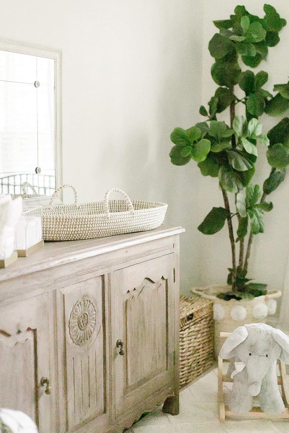 Baby Changing Basket - Handmade Moses Basket Changing Basket for Baby Table Topper - 2 Organic Cotton Washable Diaper Changing Pads CPSC Compliant - Image 6